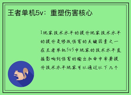 王者单机5v：重塑伤害核心