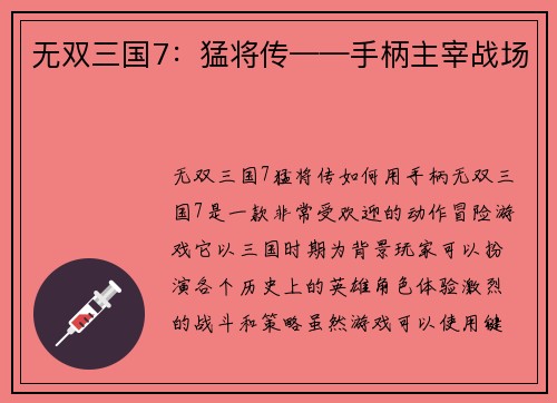 无双三国7：猛将传——手柄主宰战场