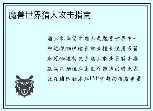 魔兽世界猎人攻击指南